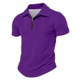 thumbnail image 6 of Polo Shirts for Men Casual Quarter-Zip Solid Color Beach Shirt Lightweight Short Sleeve T Shirt Fashion Work Collared Pullover OIOLOYJM Purple XL, 6 of 9
