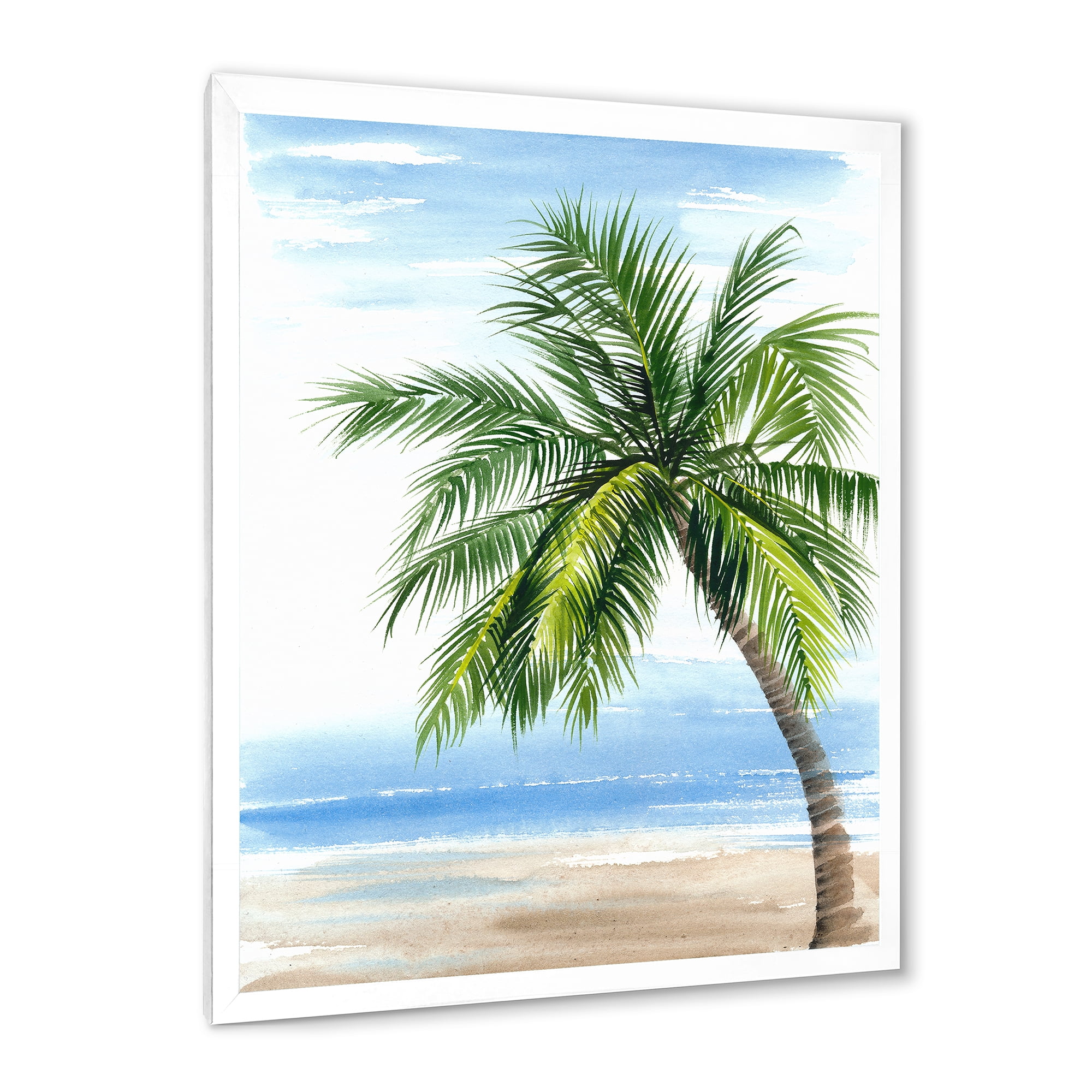 Designart 'Palm Tree At The Beach' Nautical & Coastal Framed Art Print
