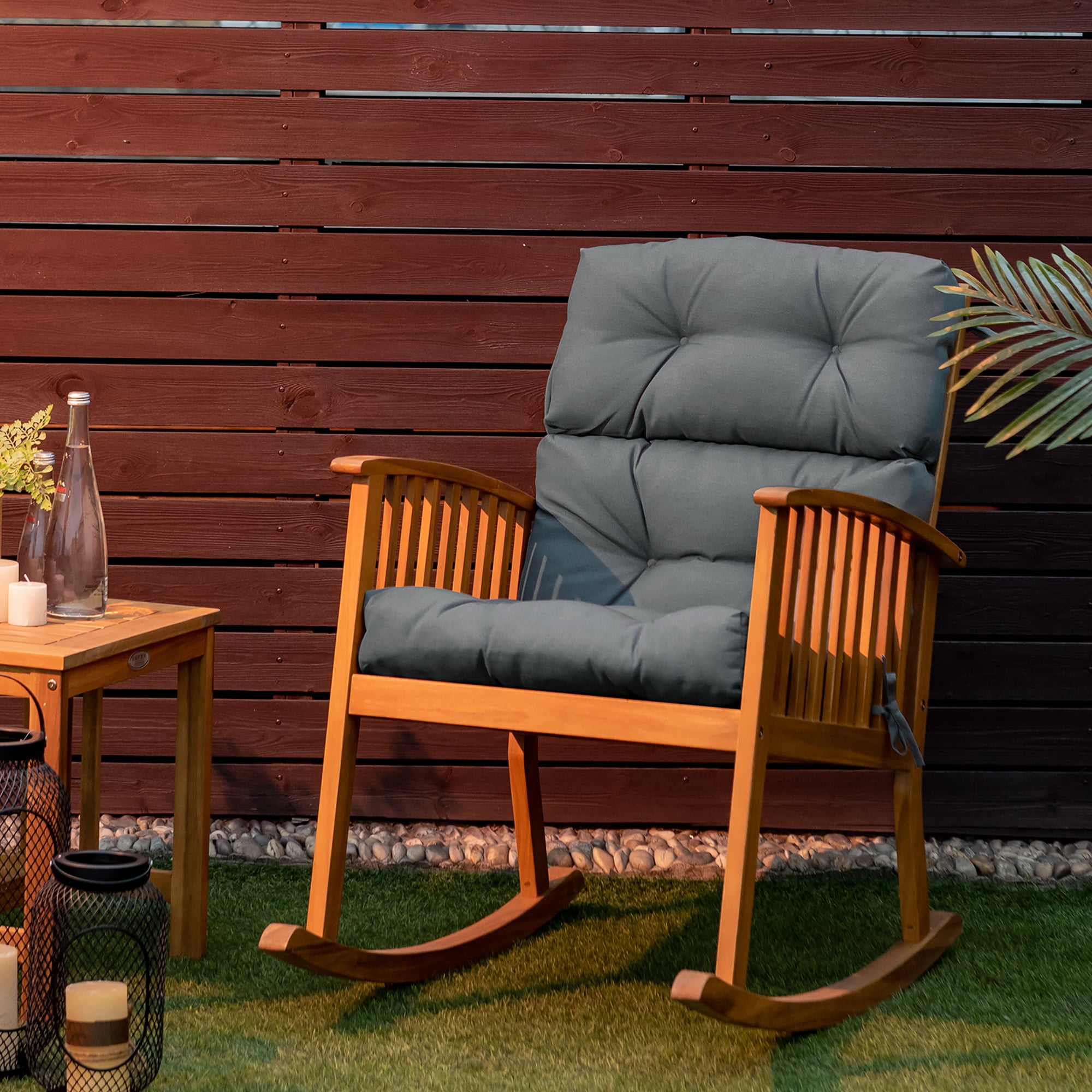 Costway 22''x44'' Back Chair Cushion Tufted Pillow Patio Seating Pad Gray