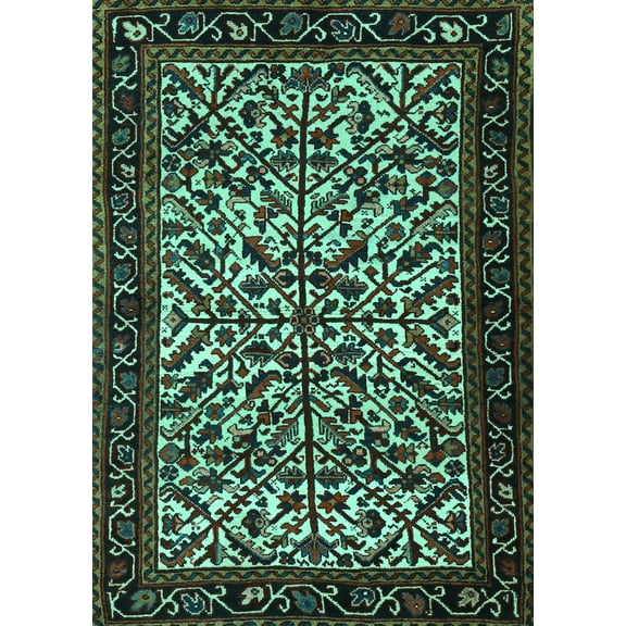 Ahgly Company Machine Washable Indoor Rectangle Persian Turquoise Blue Traditional Area Rugs, 5' x 7'