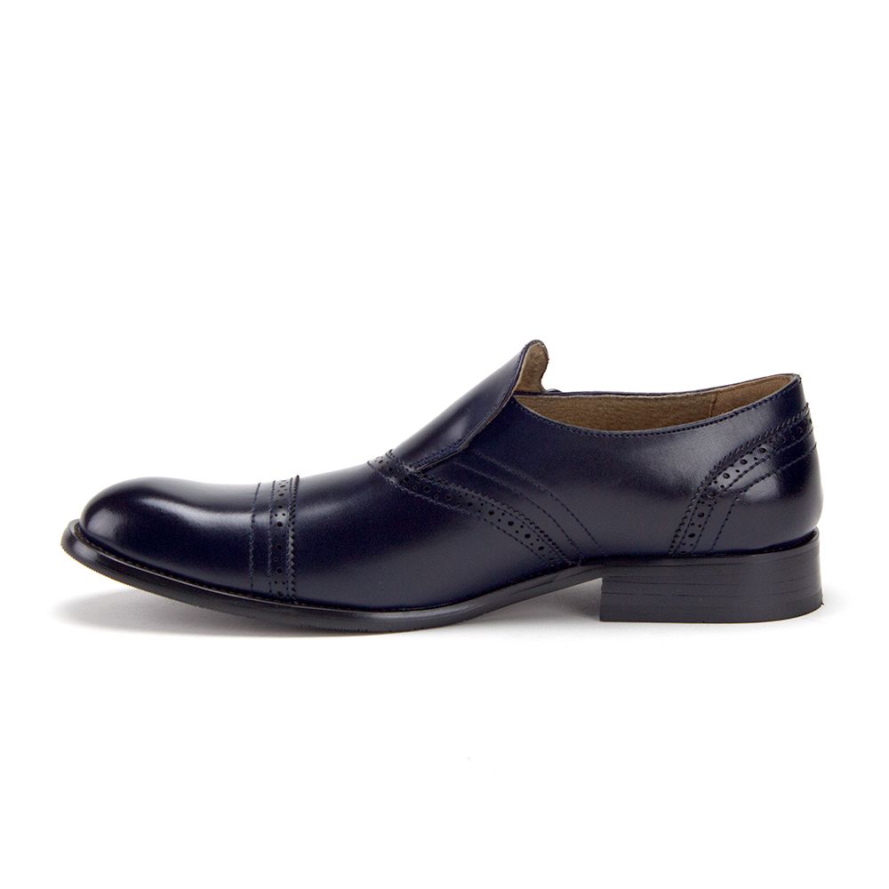 Jazame Men's 07332 Leather Lined Single Monkstrap Cap Toe Loafers Dress Shoes, Navy, 7.5 - image 2 of 4
