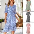 thumbnail image 2 of Women Summer Dress Half-sleeve Splits Dress V-neck Fairy Dress Floral Design For 2022 NewGreenS, 2 of 5