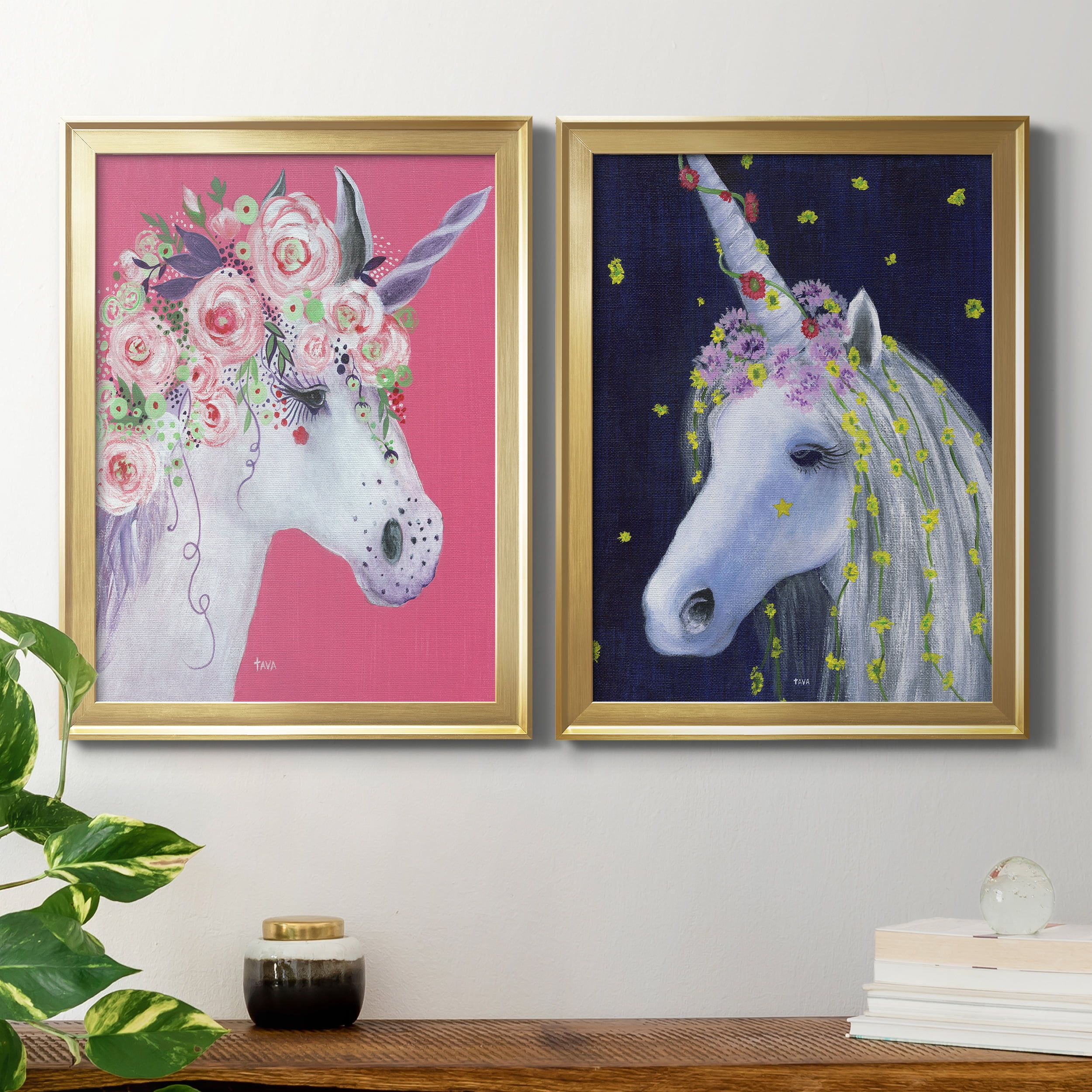 2 Piece Set Unicorn III Premium Framed Canvas - Ready to Hang - 18.5 x 24.5 Each - Gold Frame