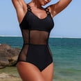 thumbnail image 4 of COMVALUE One Piece Mesh Swimsuits for Women-Sexy V Neck Tummy Control Adjustable Slimming Bathing Suit Womens Swimsuits (Black, L), 4 of 7