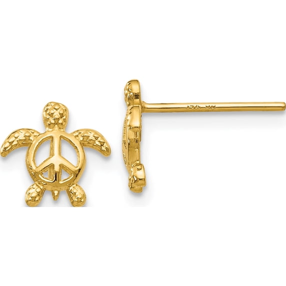 14K Yellow Gold Peace Turtle Post Earrings (9 X 8) Made In United States tm777