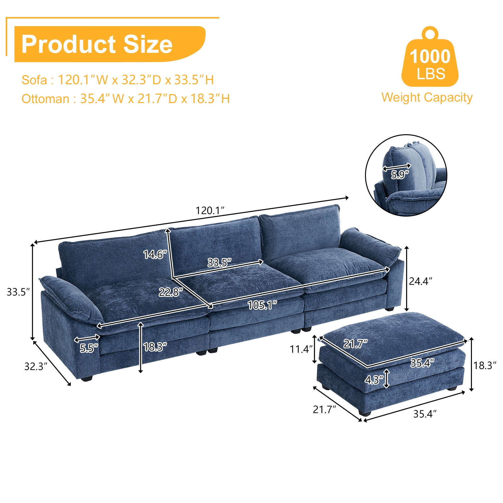 gotohollywood ✢ size160 Zimtown Chenille L-Shaped Sofa with Removable Ottoman