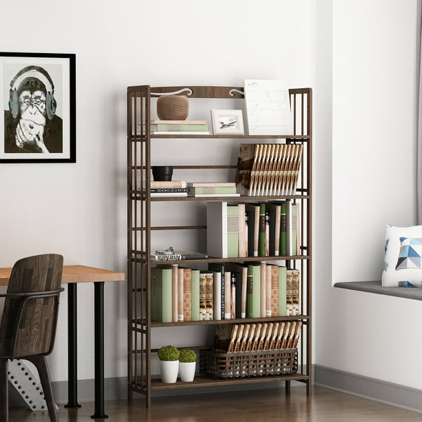5 Tier Adjustable Tall Bookcase Bamboo, Best Tall Bookcases