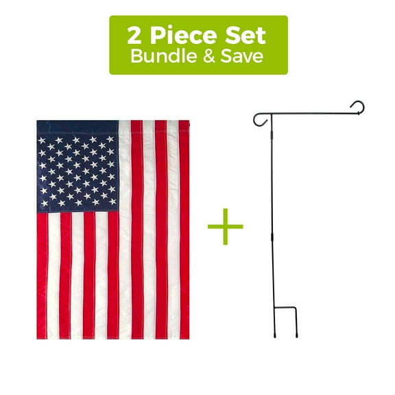 Briarwood Lane Embroidered American Garden Flag 12.5" x 18" 3-Piece Garden Flag Stand Set