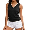 thumbnail image 3 of Hesxuno Women Casual Lounge Tank Tops Slim Fit Knitting Cotton Sleeveless Tops Scalloped V-Neck Tanks Comfortable Daily Wear Summer Tee Tank Black, 3 of 7