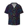 thumbnail image 2 of Lsque Colored Hearts print Men's Cuban Collar Short Sleeve Shirt Summer Beachwear Casual Button Down Fashionable Vacation Leisure Shirt-3X-Large, 2 of 7