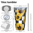 thumbnail image 4 of 16oz Tumblers Checke Sunflower Stainless Steel Vacuum Insulated Double Wall Travel Tumbler Cups Mug with Lid and Straw,Cleaning Brush for Coffee,Tea, 4 of 4