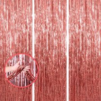 Birthday Party Decorations: 3 Pack 3.3 x 9.9 ft Rose Gold Foil Fringe Curtains Party Supplies, Tinsel Curtain Backdrop for Parties/Birthday/Photo Booth