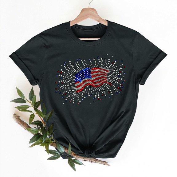 Cavosen Patriotic Shirts for Women Petite 4th of July Short Sleeve Round Neck Tops American Flag Print T Shirts Lady XL Red White and Blue Casual Shirts Patriotic Tunic Tees 2025 Patriotic Outfits