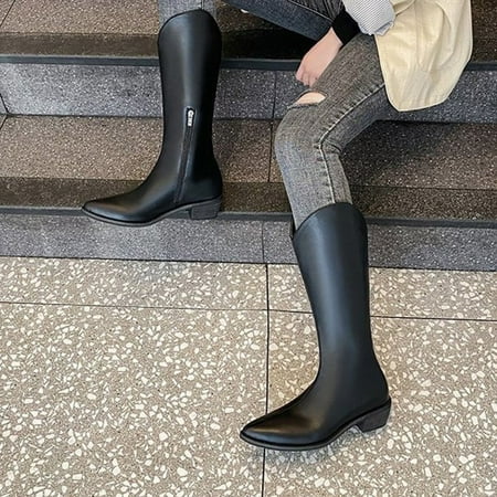 

Cathalem Chocolate Knee High Boots for Women Thigh Zipper Breathable Women s High Thermal Shoes Retro Heels Boots Winter Shoes Black 8.5