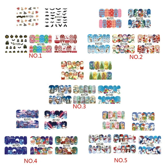 5PCS Cute Christmas Nail Art Nail Christmas nail Aticker New Year Slider Tattoo Water Decal Full Wraps Designs Decals