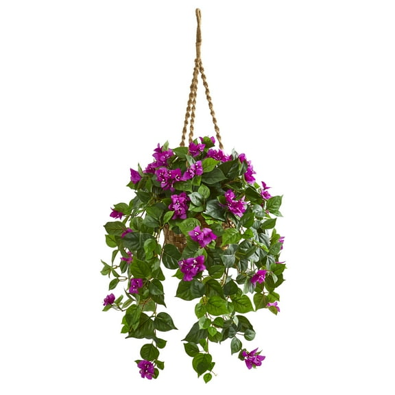 Nearly Natural 28" Plastic/Polyester Bougainvillea Artificial Plant in Basket, Purple