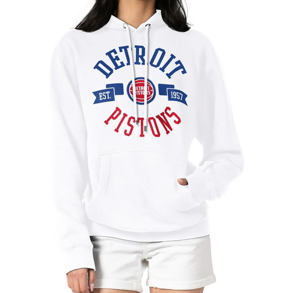 Women's G-III 4Her by Carl Banks  White Detroit Pistons City Pullover Hoodie