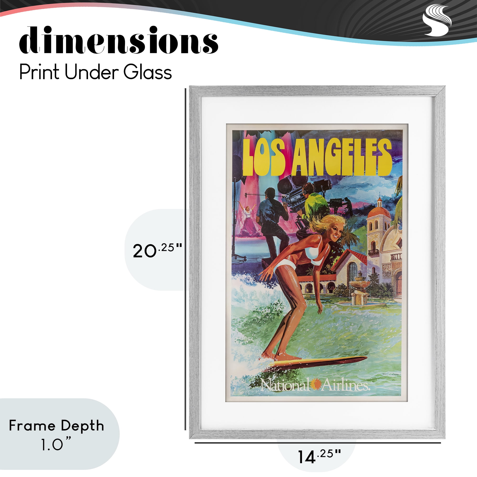 Stupell Industries Vintage Los Angeles Travel Gray Framed Print Under Glass, design by Vintage Posters