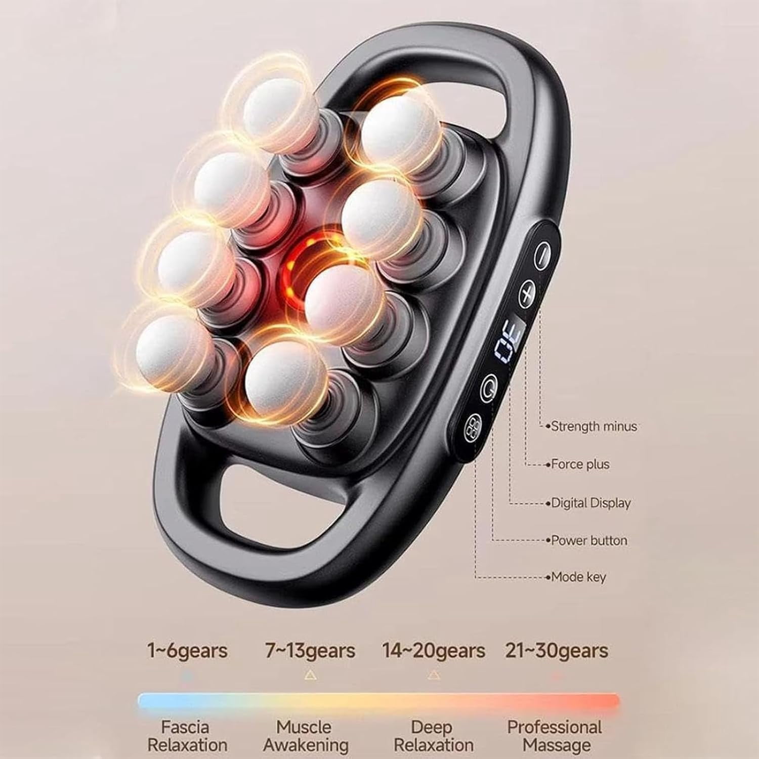 16 Head Massage Gun Deep Tissue, 3 Modes & 30 Intensities Percussion Massager for Full Body, Silent Multihead Massager with Type-C Charge, Portable Muscle Relief for Shoulders Back Legs