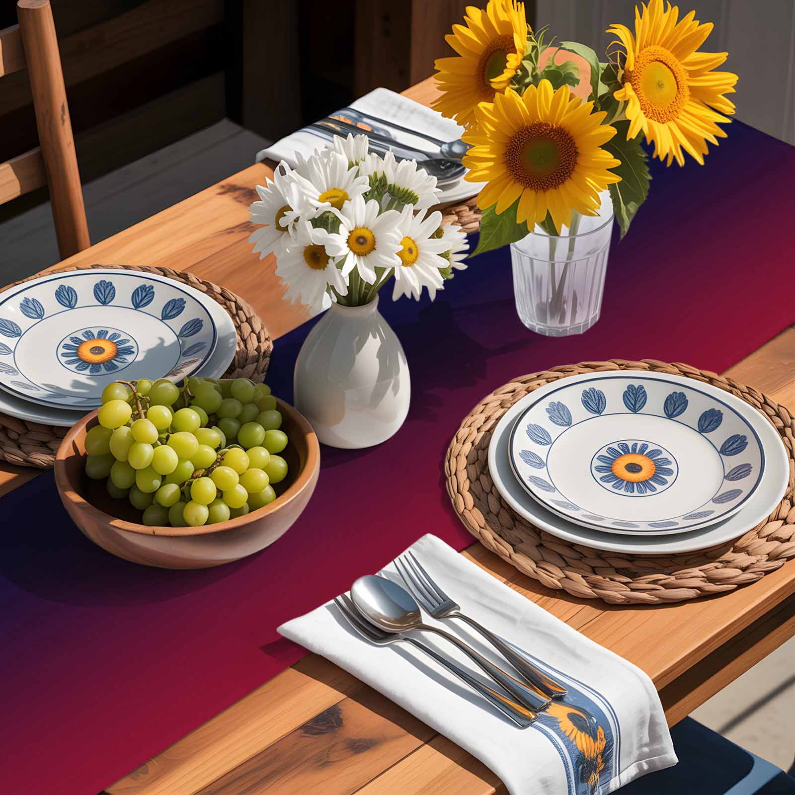 Burgundy Red Gradient Ombre Table Runner 90 Inches Long, Dark Maroon Shadow Table Runners Tabletop Scarf Kitchen Dining Tables Decoration for Home Party Indoor Outdoor