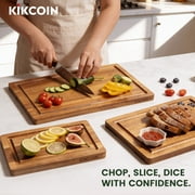 Kikcoin Acacia Wood Cutting Board, Cutting Board Set of 3 with Juice Groove, Wooden Chopping Boards for Kitchen, for Meat & Vegetables