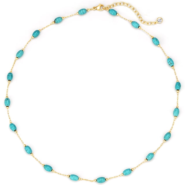Collar LADYGD Turquesa Ovalado Baño de Oro 14K 44 cm