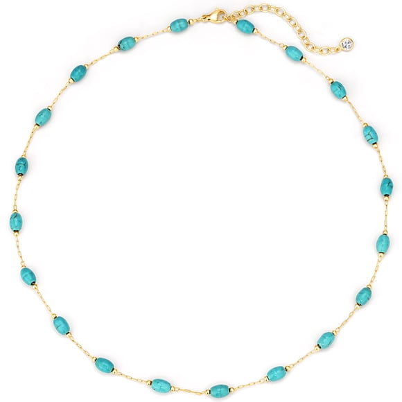 Collar LADYGD Turquesa Ovalado Baño de Oro 14K 44 cm