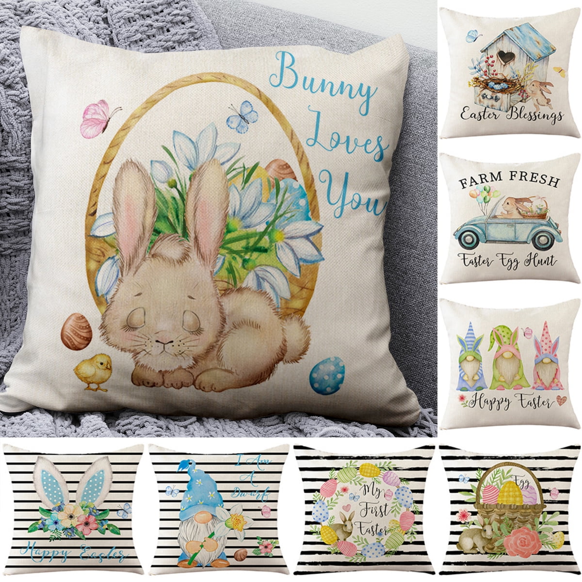 Travelwant Easter Throw Pillow Covers 18x18 Easter Decor Hunt Bunny