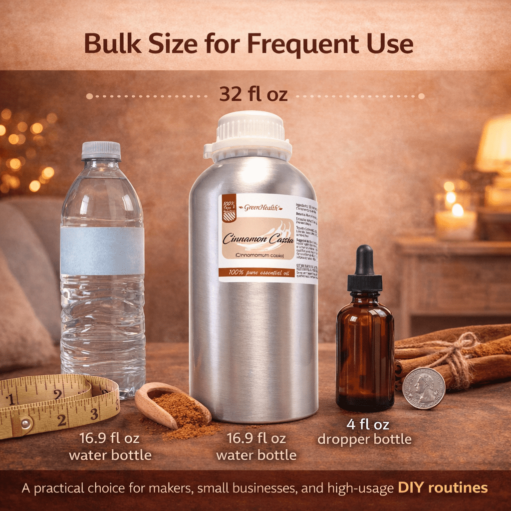 Cinnamon Cassia - 32 fl oz (946 ml) Aluminum Bottle w/Plug Cap - 100% Pure Essential Oil - GreenHealth