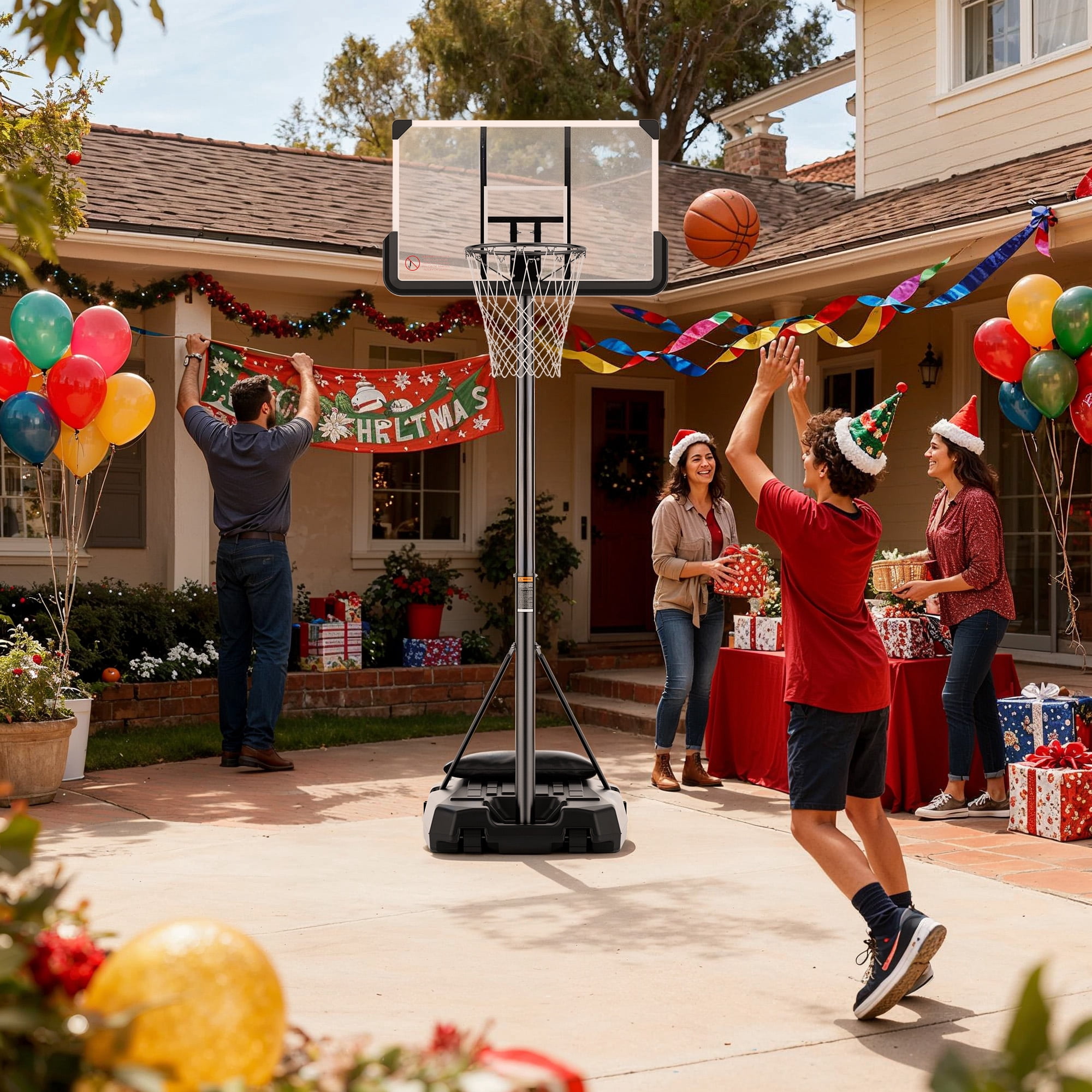MaxKare 44In Basketball Hoop 7.5 ft to 10 ft Height Upgrade Large Base Portable Basketball Goal System with Quick Adjustment for Full Range of Players Indoor Outdoor Use