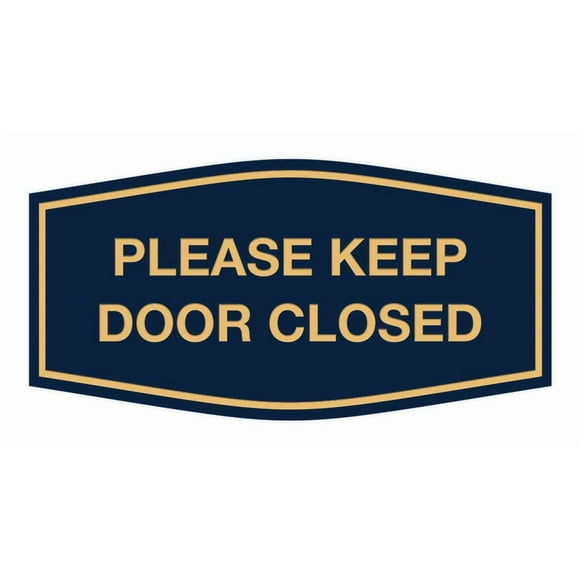Signs ByLITA Fancy Please Keep Door Closed Sign - Security and Safety | Durable Material | Easy to Install (Navy Blue/Gold) - Small 1 Pack