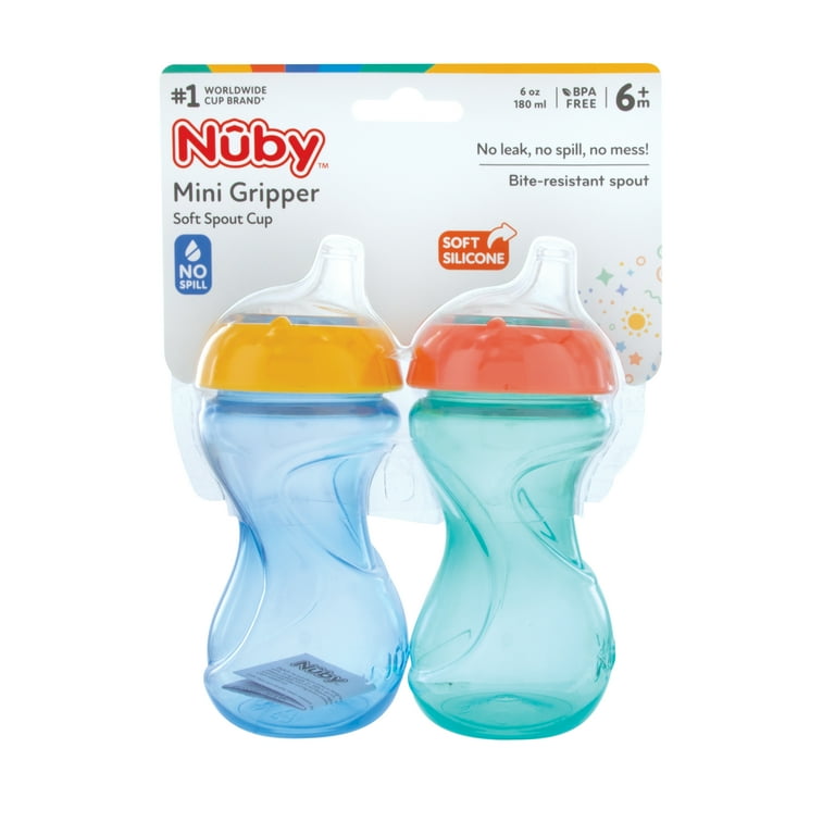 Nuby No-Spill Mini Gripper Soft Spout Sippy Cup, 6 fl oz, 2 Pack