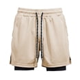 thumbnail image 6 of Men's 2-in-1 Athletic Shorts, Quick Dry Workout Shorts with Built-in Compression Liner, Elastic Waist Drawstring with Side Slit Swim Trunks Khaki S, 6 of 9
