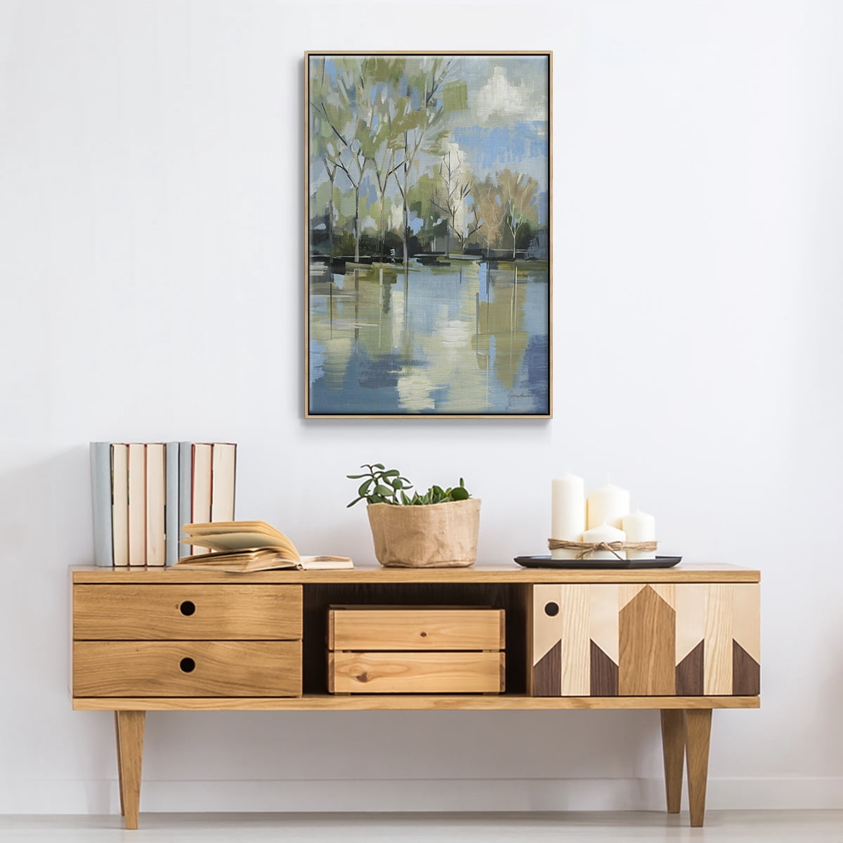 Enchanted Forest II Framed Premium Gallery Wrapped Canvas - Ready to Hang - 27 x 41 - Natural Wood Floating Frame
