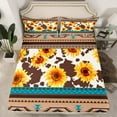 thumbnail image 2 of Sunflower Cow Print Sheet Set Western Cowhide Bed Sheets Queen Southwestern Aztec Bedding Men,Boho Rustic Farmhouse Teal Brown 1 Fitted Sheet 1 Flat Sheet 2 Pillow Cases, 2 of 6