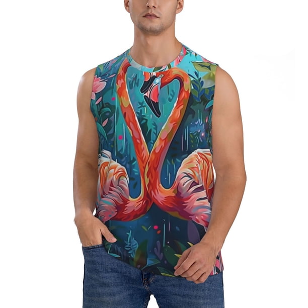 Balery Romantic Flamingo Pair Camisetas sin mangas para hombre, absorbe la humedad y protege contra el mal olor.-3X-Large