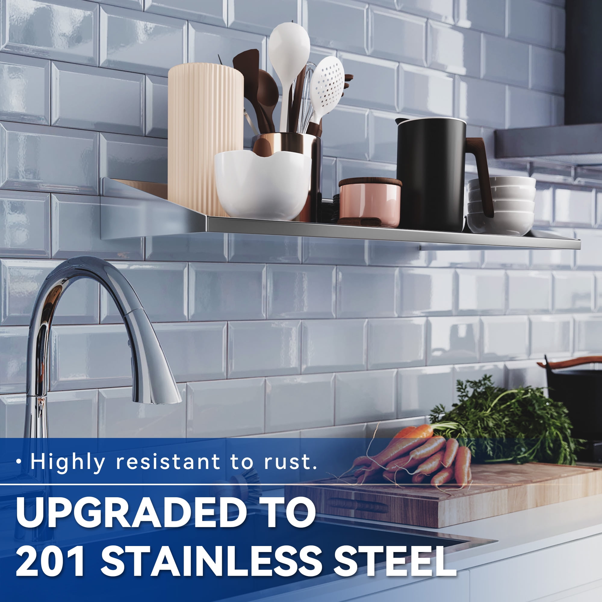 Dextrus 12" x 48" Stainless Steel Shelf, Wall Mount Shelving for Restaurant, Kitchen, Home and Hotel, 110 lbs