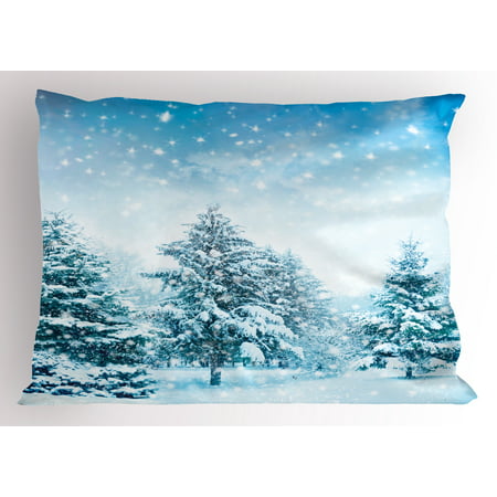 Winter Pillow Sham Snow Covered Fir Trees on Mountainside Blizzard Arctic Woodland Tranquil Outdooors, Decorative Standard Queen Size Printed Pillowcase, 30 X 20 Inches, Blue White, by (Best Dairy Queen Blizzard Combination)