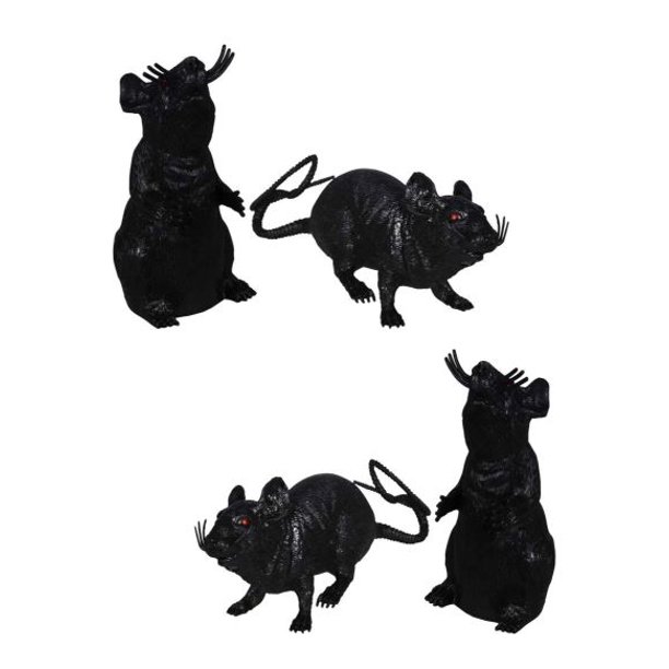 CGT Halloween Spooky Squeaking Black Plastic Fake Rats Figurines