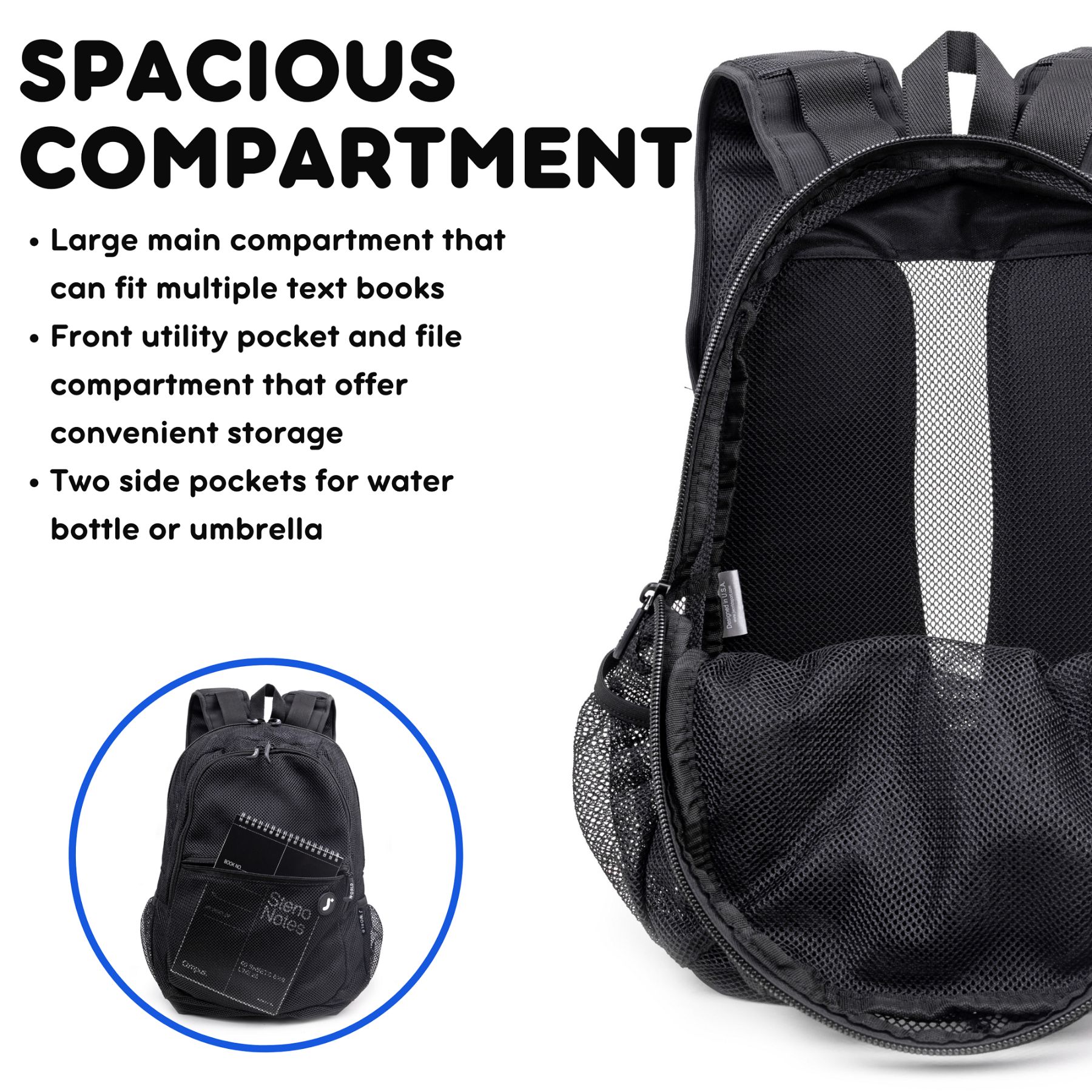J World 18" Mesh Backpack for School and Travel, Black - image 2 of 7