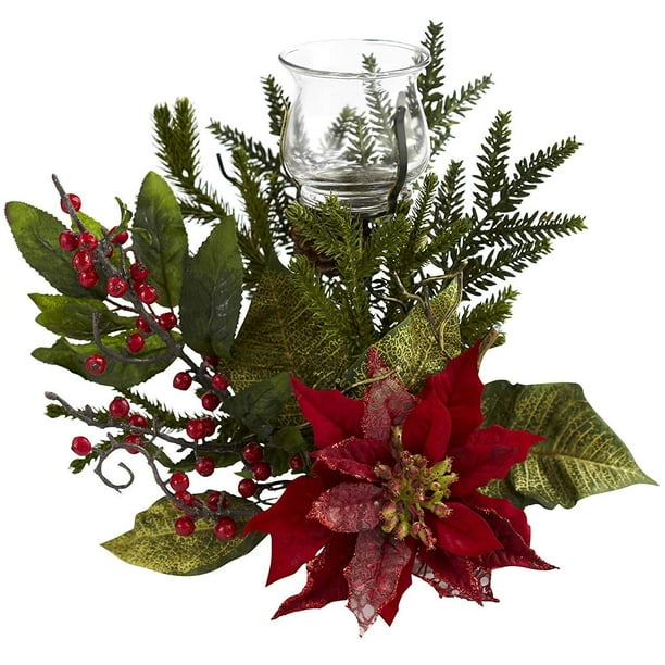 Nearly Natural Artificial Poinsettia Candelabrum, Red