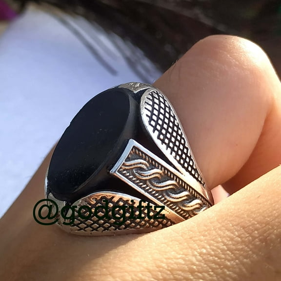 Handmade Sterling Silver Black Tourmaline Signet Ring for Men