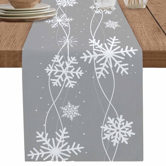nqOlkjepod Grey Christmas Table Runner 70 Inches Long Farmhouse Dress Scarves, Winter Xmas Snowflake Wave Dining Tablerunner for Coffee Table/Kitchen Island/Party Décor, 13" x 70"
