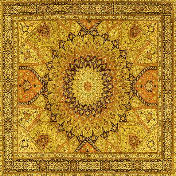 Ahgly Company Indoor Square Medallion Yellow Traditional Area Rugs, 7' Square