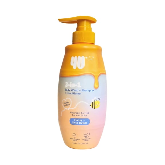 4U by Tia Kids 3-in-1 Body Wash, Shampoo, and Conditioner with Honey & Shea Butter, 20 fl oz