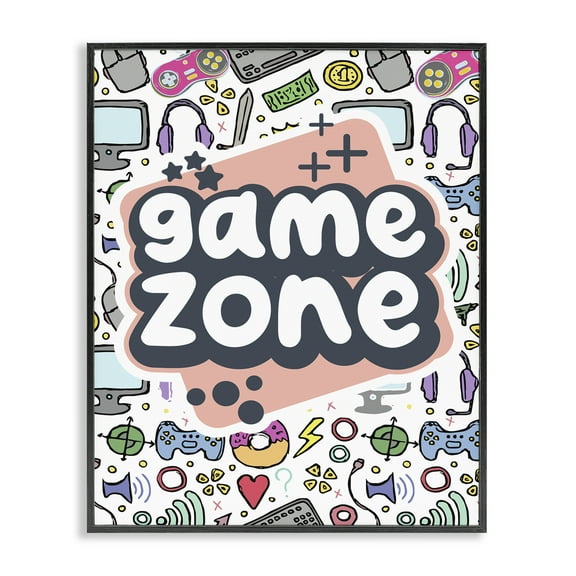 Stupell Industries Peach Game Zone Entertainment Painting Black Framed Art Print Wall Art, 11 x 14