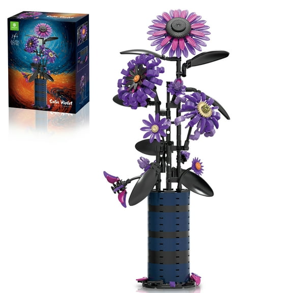 Remocguys Sunflower Bouquet Building Sets Compatible with Lego Flowers Purple with Vase Botanical Collection for Adults Girls