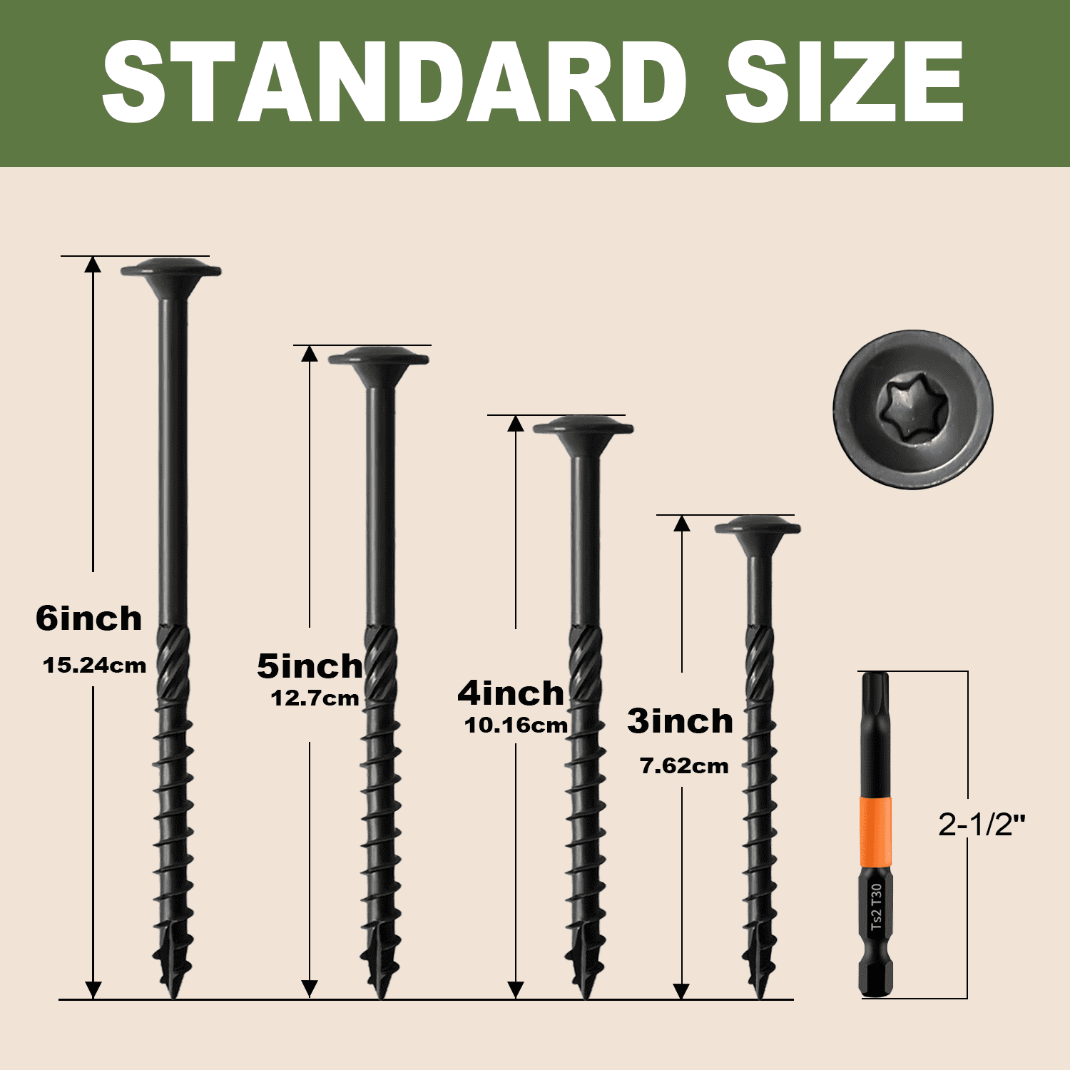 #14*4" Lag Screws, 55Pcs Black Epoxy Coated Exterior Structural Screws, Rust Resistant Wood Screws for Indoor and Outdoors, Bit Included
