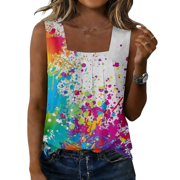 Floral Print Square Neck Sleeveless Tank Top for Women - Casual Summer Blouse Purple M