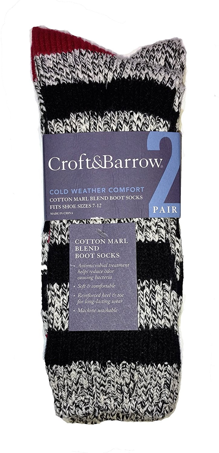 2-PR CROFT & BARROW MEN'S COTTON MARL BLEND COLD WEATHER WINTER BOOT CREW SOCKS 